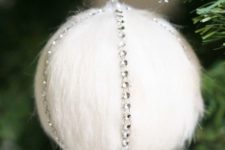 17 faux fur ornament with rhinestones for a glam tree