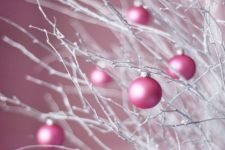 19 paint tree branches with white and hang plain pink ornaments