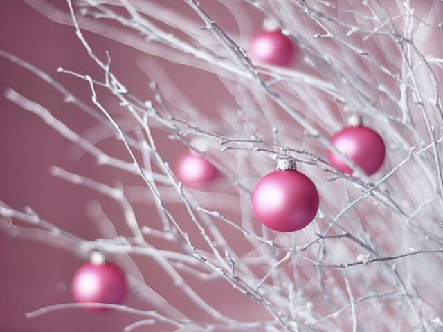 paint tree branches with white and hang plain pink ornaments