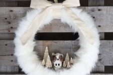 20 faux fur wreath with a house and trees