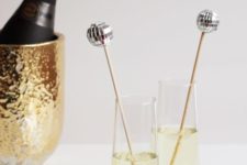 20 silver disco ball drink stirrers
