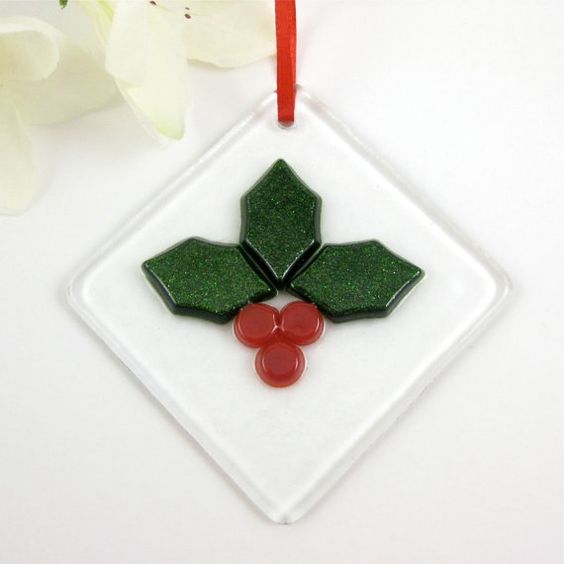holly berry fused glass ornament