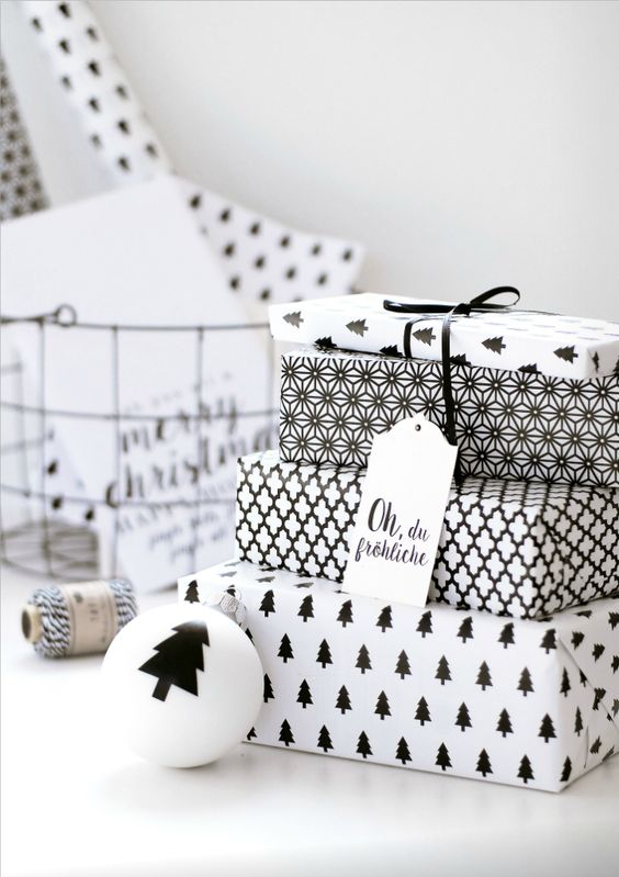 monochrome black and white wrapping paper for a minimalist look
