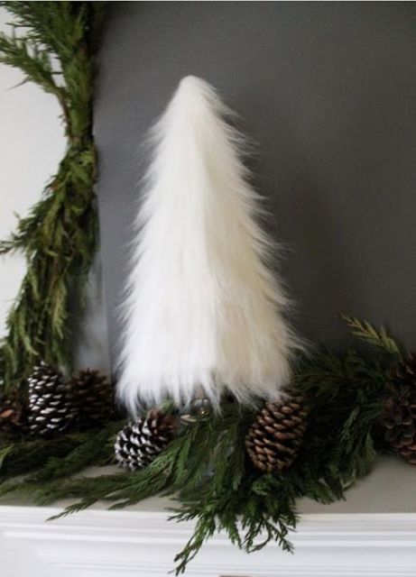 make a faux fur tree to decorate your mantel
