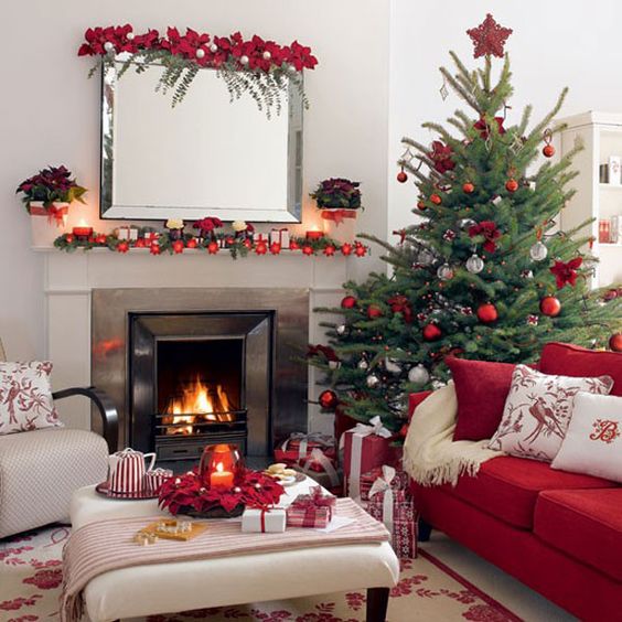 cute Christmas tree decorated in bold red and white