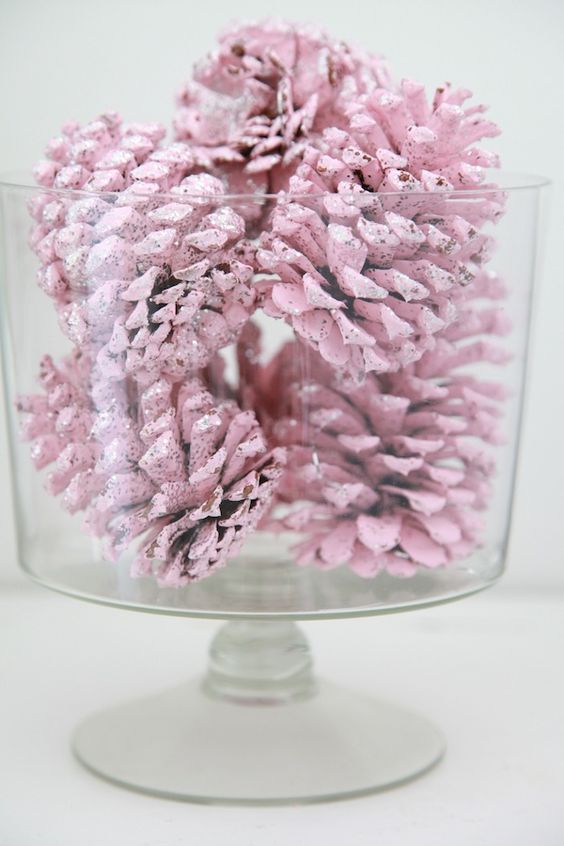 glittery pink pinecones for the holidays