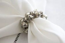 27 silver jingle bells napkin ring fits any table decor