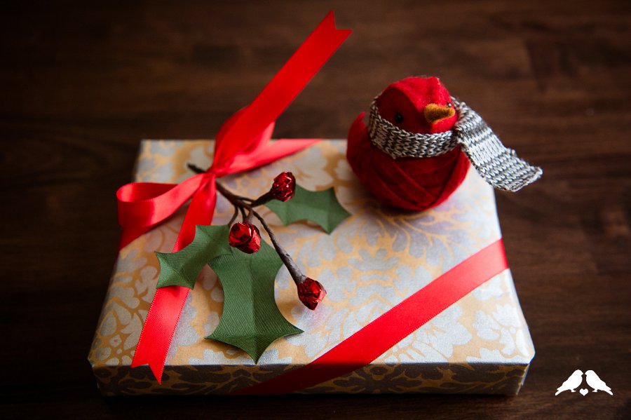 DIY holly gift topper of paper and foil