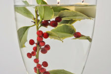 DIY holly sprig and berries centerpiece