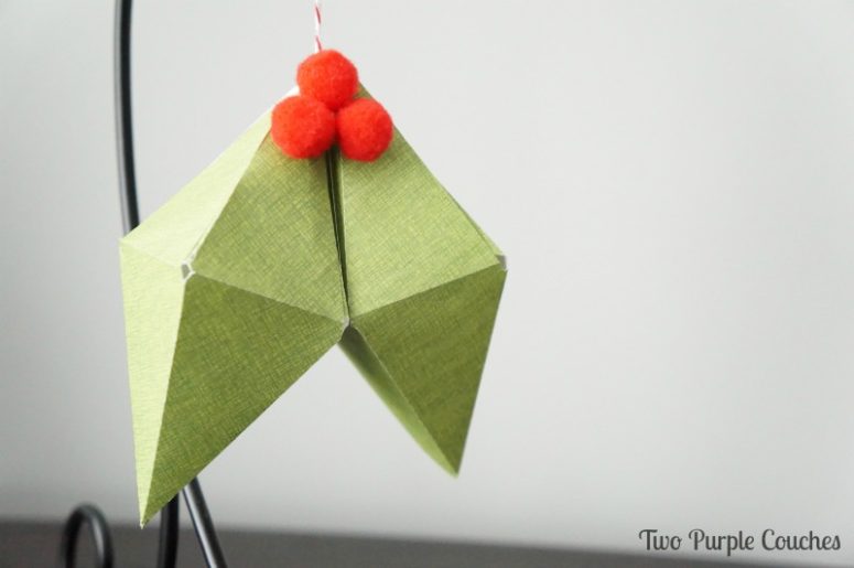DIY geometric holly ornaments with pompoms (via twopurplecouches.com)