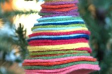 DIY colorful felt Christmas ornament with a jingle bell