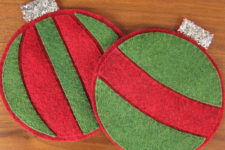 DIY Christmas red and green ornament coasters
