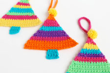 DIY rainbow crochet Christmas ornaments