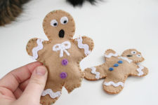 DIY distressed gingerbread man cat toys