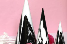 DIY glossy marble black and white tabletop Christmas trees