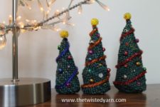 DIY knitted tabletop Christmas trees