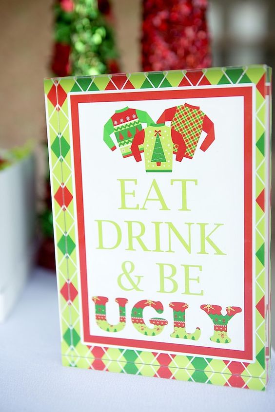 a bold ugly sweater party sign