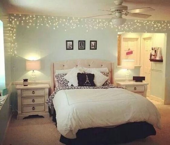 accentuate the headboard wall with string lights