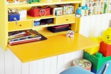 03 colorful yellow fold out desk with storage space