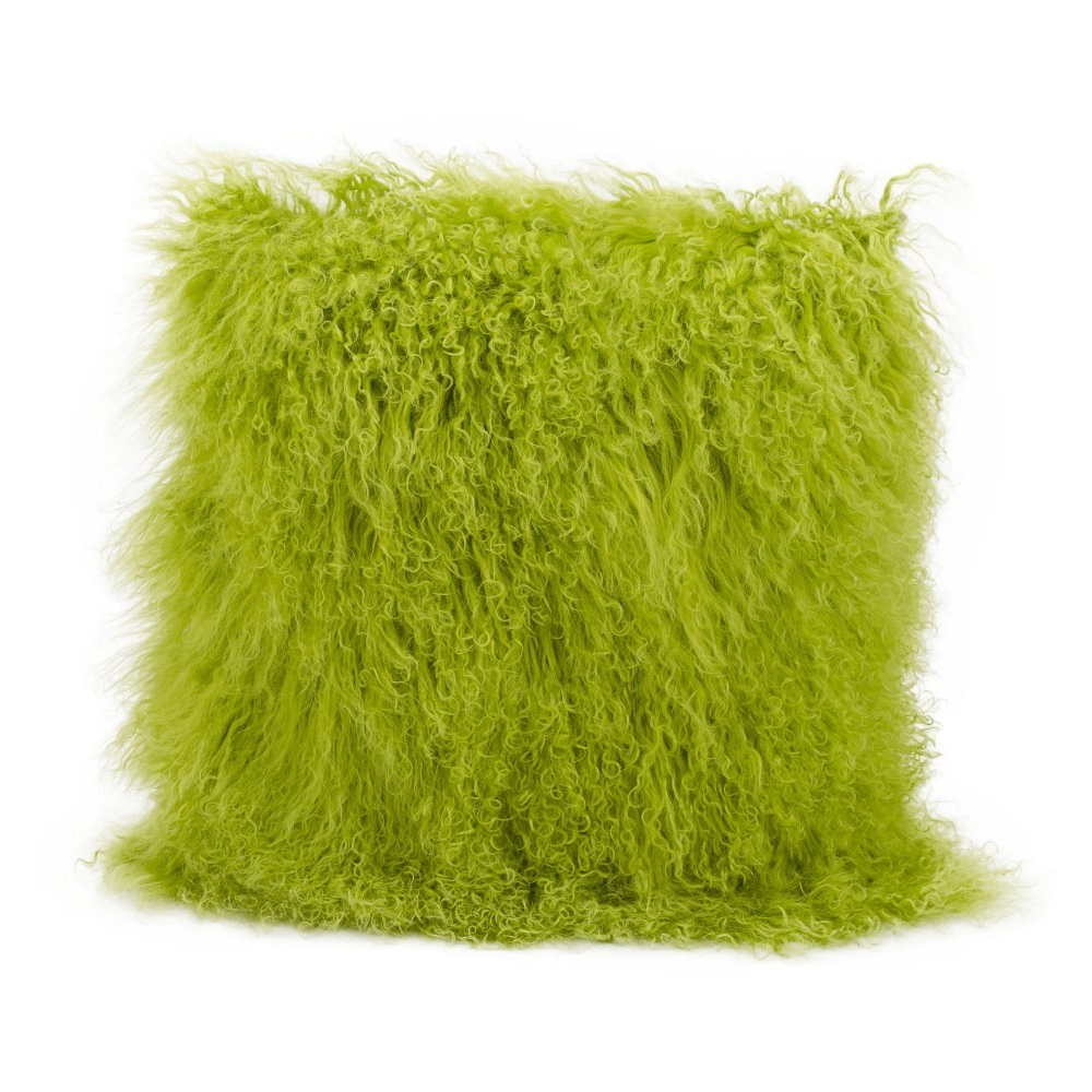 fluffy fur pillow in greenery color