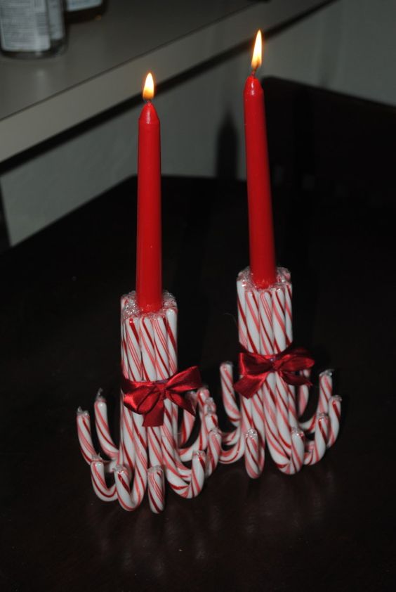 candy cane candle holders with bows