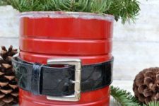 06 an old coffee can and belt used to make a Santa can
