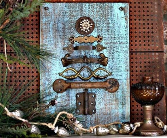 wall-mount rusty hardware tree from reclaimed treasures