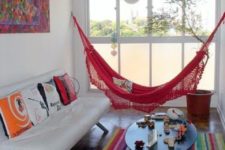 08 colorful living room and a bold red hammock