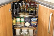 08 spices and home bar hidden in a kitchen corner cabinet