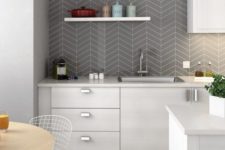 09 grey ceramic tiles with a chevron pattern in the kitchen