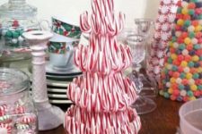 10 candy cane Christmas tree topped with a candy