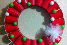 11 red cup and beer pong wreath is a cheap and fun decoration