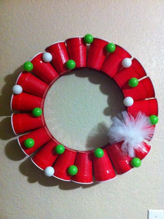red cup and beer pong wreath is a cheap and fun decoration