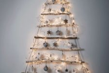 12 frosted branches Christmas tree with ornaments and LEDs