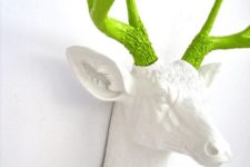 13 faux white deer head with lime green antlers