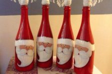14 if you have some wine bottles, you can turn them into Santas for decor
