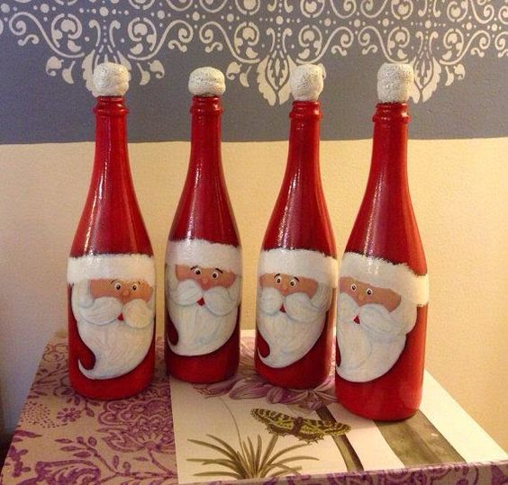 if you have some wine bottles, you can turn them into Santas for decor