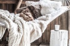 14 stylish hammock decorated for winter with faux fur and knit throws