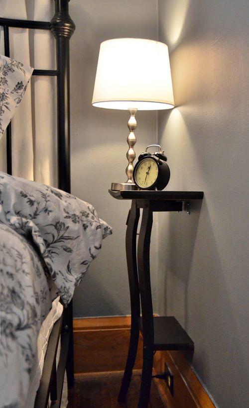 a nightstand cut in half is a great idea for a tiny bedroom