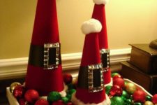 19 Santa cones display on a tray with colorful ornaments