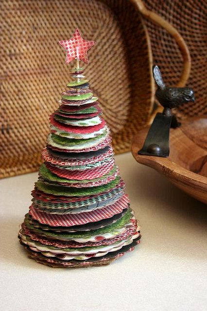 tabletop Christmas tree made of cards