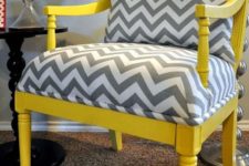 26 neon yellow chair with chevron upholstery