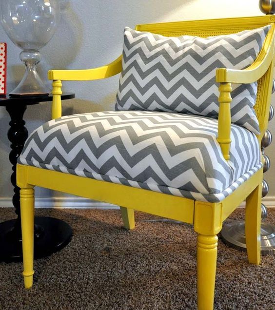 neon yellow chair with chevron upholstery