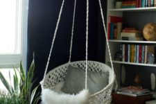 27 white macrame hammock chair with pillows and blankets