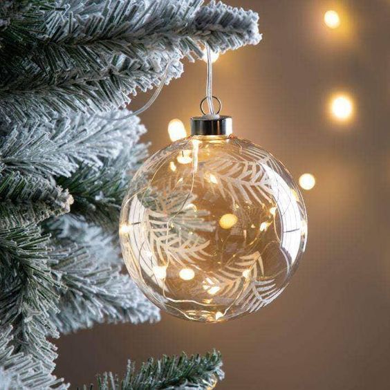 a clear glass ornament painted with lights inside is a very chic and beautiful Christmas decor idea