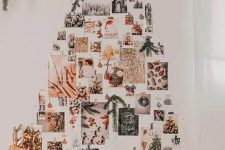 a wall Christmas tree composed of photos and evergreens is a lovely idea for a boho space