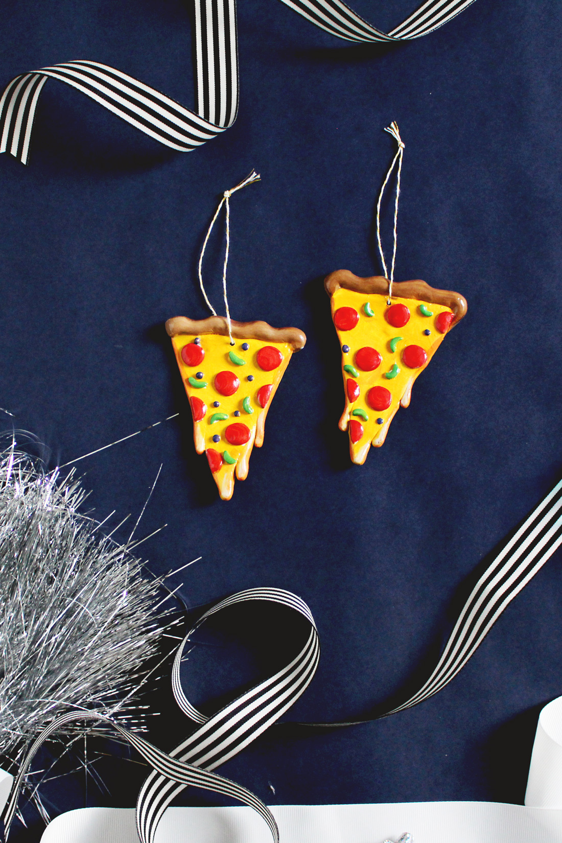 DIY cheesy pizza Christmas ornaments