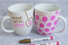 DIY glam sharpie mugs in gold and pink