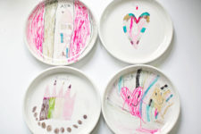 DIY colorful sharpie art on plates made by kids