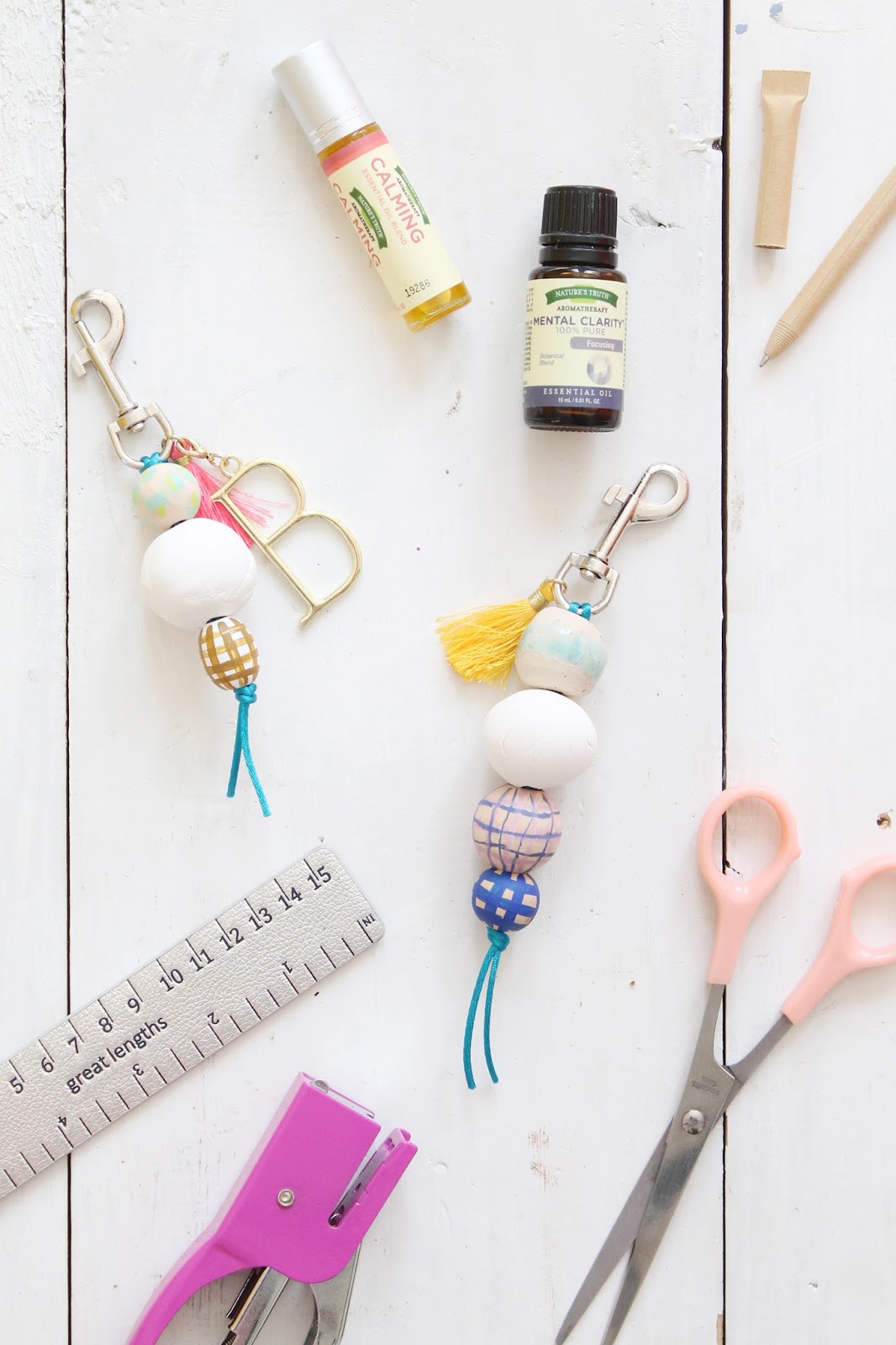 DIY scented wooden bead keychains